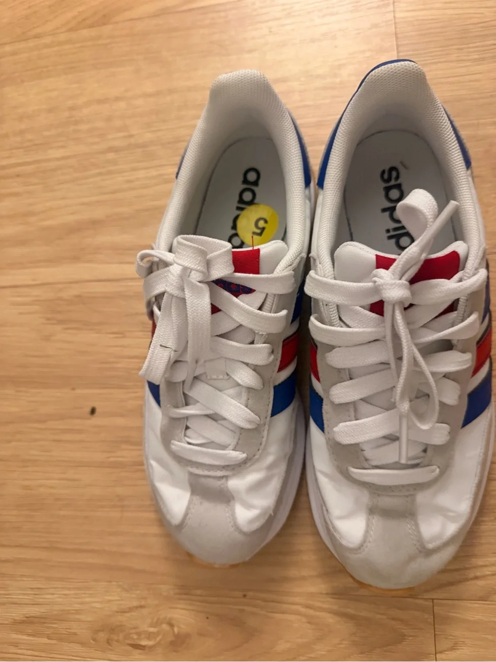 adidas White Sneakers with Red & Blue Stripes